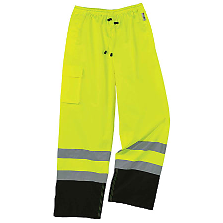 Ergodyne GloWear® 8915BK Class E Polyester Hi-Vis Rain Pants, 3X, Lime/Black