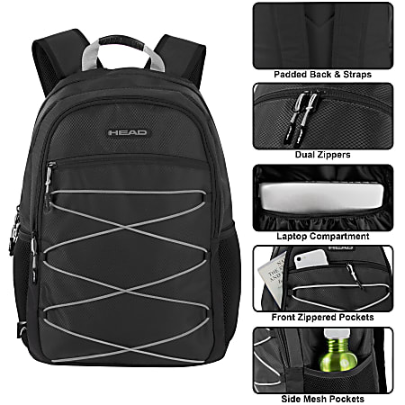 HEAD Bungee Double Section Backpack With 17 Laptop Pocket Black - Office  Depot