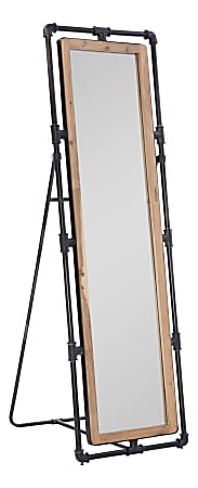 Powell Andres Pipe Cheval Freestanding Mirror, 70"H x 22"W x 28"D, Gunmetal Gray/Natural
