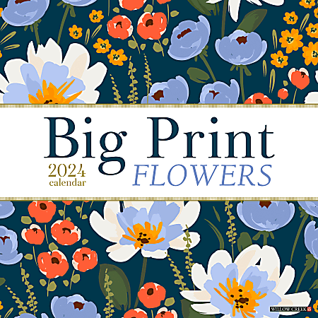 2024 Willow Creek Press Art & Design Monthly Wall Calendar, 12" x 12", Big Print Flowers, January To December