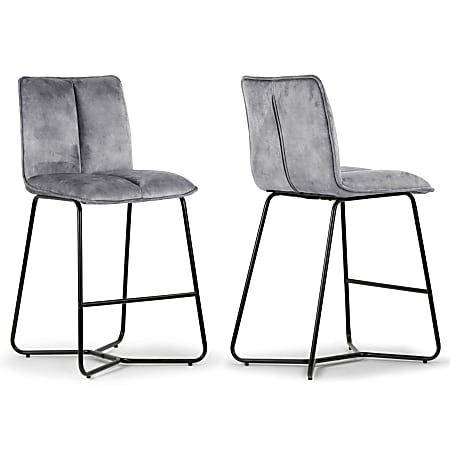 Glamour Home Avent Fabric Counter-Height Stools With Metal Legs, Gray/Black, Set Of 2 Stools