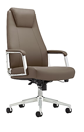 Realspace® Sloane Bonded Leather High-Back Chair, Taupe/Chrome