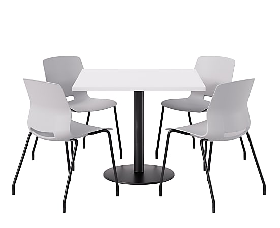 KFI Studios Proof Cafe Pedestal Table With Imme Chairs, Square, 29”H x 42”W x 42”W, Designer White Top/Black Base/Light Gray Chairs
