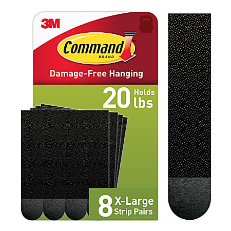 Command™ XL Picture Hanging Strips, 20 lb, Black, Pack Of 16 Strips