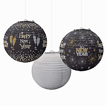 Amscan Happy New Year's Paper Lanterns, 9-1/2", Multicolor, 3 Lanterns Per Pack, Set Of 2 Packs