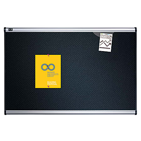 Prestige Black Embossed Foam Bulletin Board, 48 x 36, Black Surface, Silver Aluminum/Plastic Frame