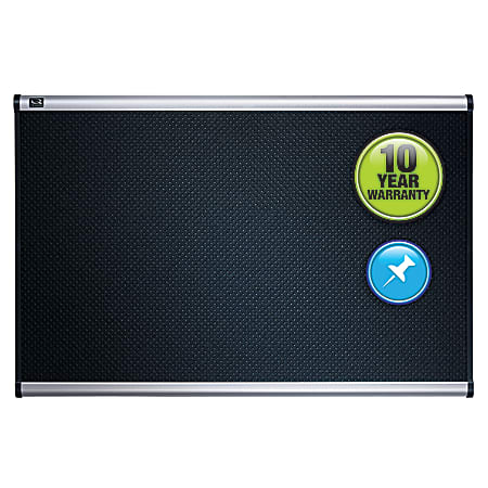 Quartet® Prestige™ Select Black Embossed Foam Bulletin Board, 24" x 36", Aluminum Frame With Silver Finish