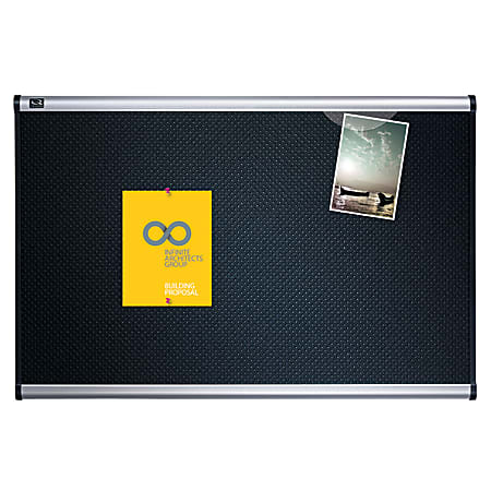 Prestige Black Embossed Foam Bulletin Board, 48 x 36, Black Surface, Silver Aluminum/Plastic Frame