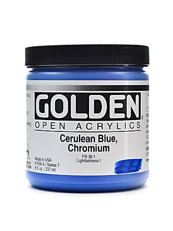 Golden OPEN Acrylic Paint, 8 Oz Jar, Cerulean Blue Chromium
