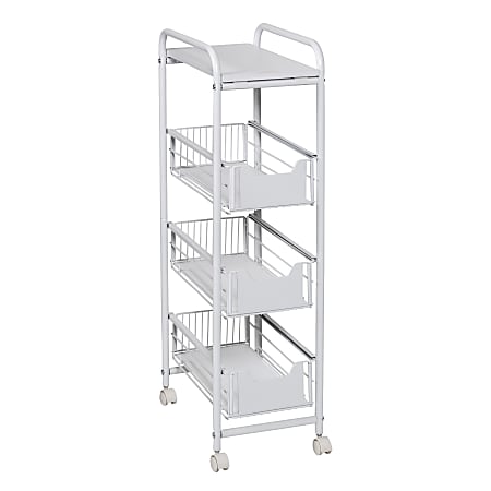 Honey Can Do Slim 4-Tier Rolling Cart, 32-1/8” x 15-3/16”, White