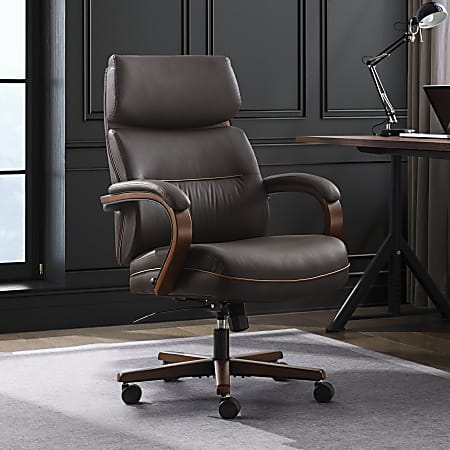Finch Neo Two Ergonomic Vegan Leather Mid-Back Executive Office Chair with Lumbar Support, Adjustable Height, Swivel, and Rolling Casters, Brown/Cognac