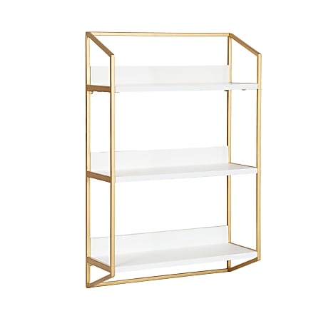 Kate and Laurel Hylton Tiered Wall Shelves, 27-3/4”H x 18”W x 6-1/2”D, White/Gold