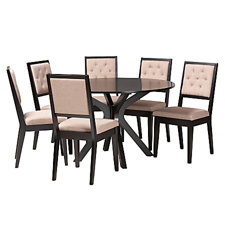 Baxton Studio Mana Modern 7-Piece Dining Set, 30”H x 44-15/16”W x 44-15/16”D, Sand/Dark Brown