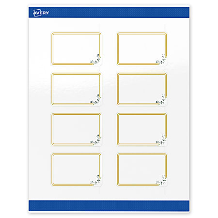 Avery® Print-To-The-Edge Labels & Sure Feed®, S00-DMP-PRWGP10, 2"x3", Glossy White, Preprinted Double Gold Border & Floral Design, Pack Of 80
