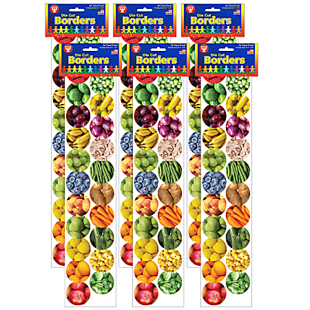 Hygloss Borders, 3" x 36", Fruits And Veggies, 12 Borders Per Pack, Set Of 6 Packs