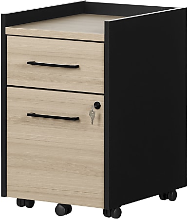 South Shore Kozack 15-1/2"W x 18-1/4"D Lateral 2-Drawer Mobile File Cabinet, Soft Elm/Matte Black
