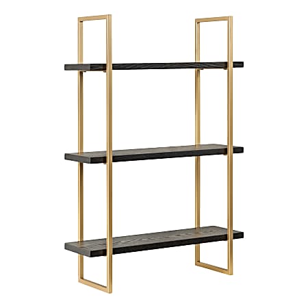 Kate and Laurel Leigh Wood and Metal Wall Shelves, 30”H x 20”W x 7”D, Black/Gold