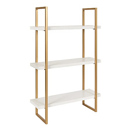 Kate and Laurel Leigh Wood and Metal Wall Shelves, 30”H x 20”W x 7”D, White/Gold
