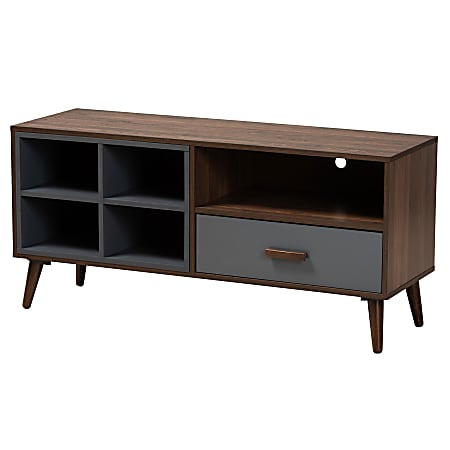 Baxton Studio Modern And Contemporary 2-Tone 1-Drawer TV Stand, 22-1/4"H x 47-1/4"W x 15-1/2"D, Gray/Walnut Brown