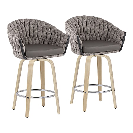 LumiSource Braided Matisse Counter Stools, Gray/Chrome/Natural, Set Of 2 Stools