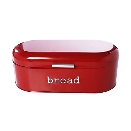 Large Bread Box For Kitchen Counter - Bread Bin Storage Container With Lid - Metal Vintage Retro Design For Loaves, Sliced Bread, Pastries, Red, 17 X 9 X 6 Inches