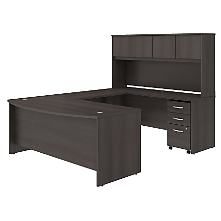 Bush Business Furniture Studio C U Shaped Desk with Hutch and Mobile File Cabinet, 72"W x 36"D, Storm Gray, Premium Installation