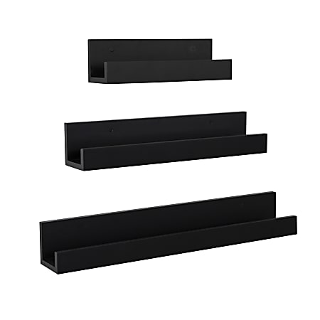 Kate and Laurel Levie Wooden Picture Ledge Wall Shelf Set, Black, Set Of 3 Shelves