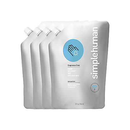 simplehuman Fragrance-Free Hand Sanitizer Refill Pouches, 32 Oz, Pack Of 4 Pouches