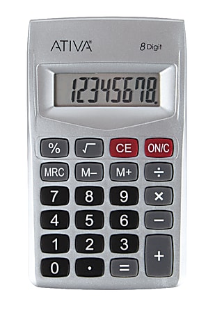 Ativa® 8-Digit Handheld Calculator, 4.05"H x 2.36"W x 0.32"D, Silver