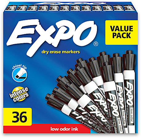 EXPO® Chisel-Tip Dry-Erase Markers, Black, Pack Of 36