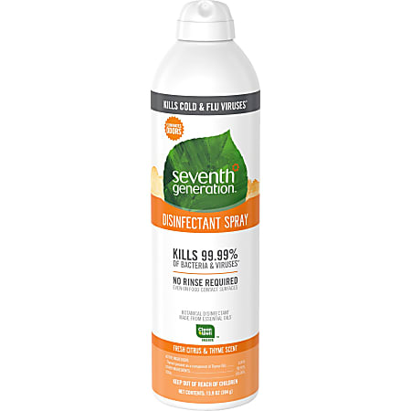 Seventh Generation Disinfectant Spray - For Day Care - 13.9 fl oz (0.4 quart) - Fresh Citrus & Thyme Scent - 22980CT