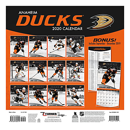 Turner Licensing Monthly Wall Calendar 12 x 12 Anaheim Ducks 2020 ...