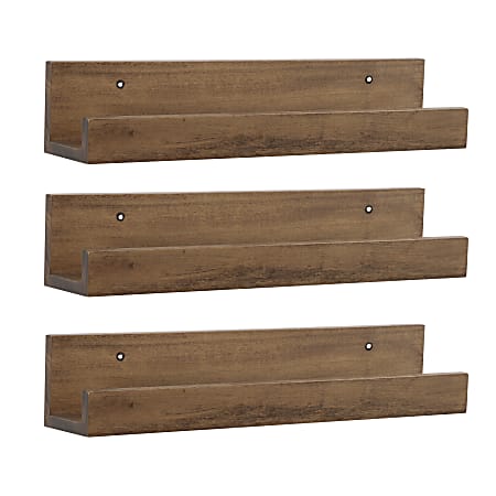 Kate and Laurel Levie Wooden Picture Ledge Wall Shelf Set, 3-1/2”H x 18”W x 3-1/2”D, Rustic Brown, Set Of 3 Shelves