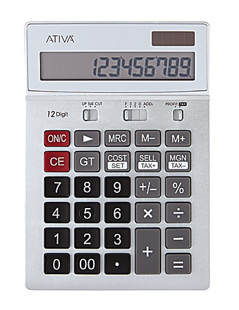 Ativa® KC-422 12-Digit Desktop Calculator, 6.88"H x 4.72"W x 1.59"D, Silver