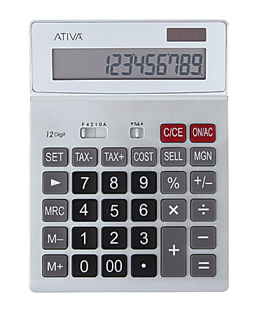 Ativa® KC-423 12-Digit Desktop Calculator, 7.52"H x 5.52"W x 1.8"D, 2Silver