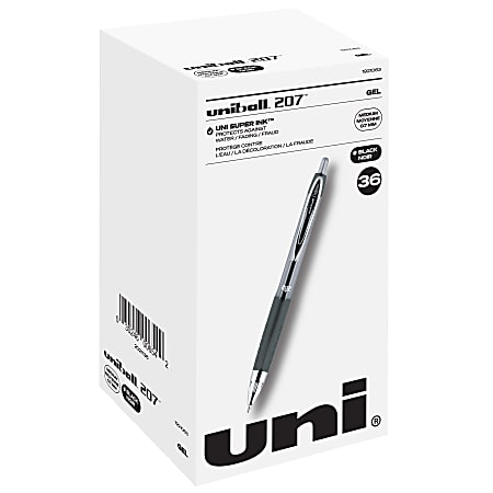 uni-ball® 207 Retractable Fraud Prevention Gel Pens, Medium Point, 0.7 mm, Black Barrel, Black Ink, Pack Of 36