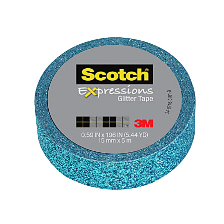 Scotch® Expressions Glitter Tape, 0.59" x 196", Teal Blue