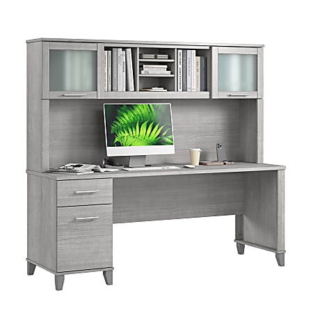 Bush Home Somerset 72 W Office Desk With Hutch Platinum Gray
