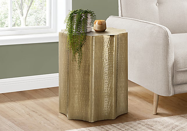Monarch Specialties Frida Metal Accent Table, 22”H x 20"W x 20”D, Gold