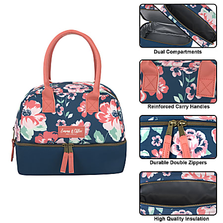 Trailmaker EMMA CHLOE Double Section Lunch Bag BluePink Floral Office Depot