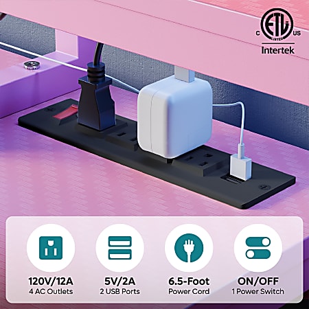 Bestier 72 W Computer Desk With Power Outlets Monitor Stand And LED