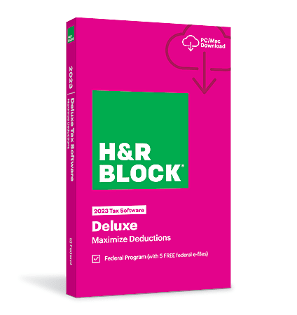 H & R Block Deluxe 2023 Tax Software, For PC/Mac, Product Key/Download
