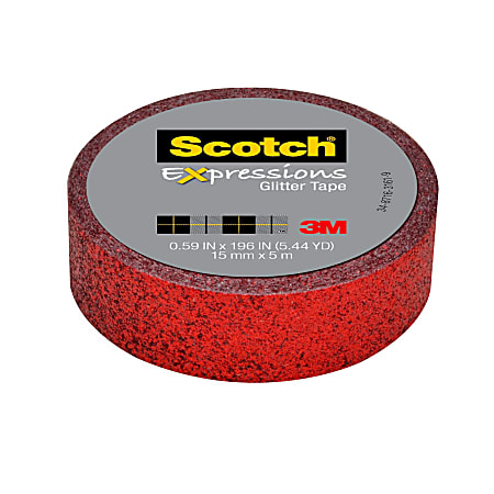 Scotch® Expressions Glitter Tape, 0.59" x 196", Red