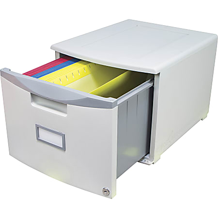 Storex 18 Stackable File Drawer 1 Drawers 12.8 Height x 14.8 Width18.3 Length Gray Polypropylene 1Each Office Depot