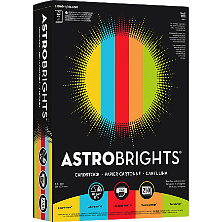 Astrobrights Inkjet, Laser Printable Multipurpose Card Stock - Assorted - 65 lb Basis Weight - Smooth - 5 / Carton