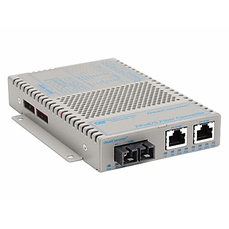 Omnitron OmniConverter 10/100 PoE Ethernet Fiber Media Converter Switch RJ45 SC Multimode 5km Wide Temp - 2 x 10/100BASE-TX; 1 x 100BASE-FX; US AC Powered; Lifetime Warranty