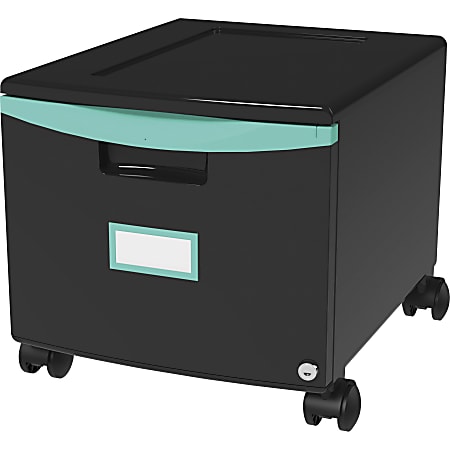 Storex 18" Stackable File Drawer - 1 Drawer(s) - 12.8" Height x 14.8" Width18.3" Length - Black, Teal - Polypropylene - 1Each