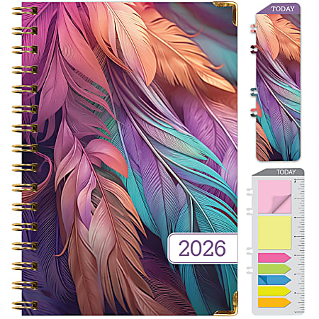 2025-2026 Global Excello Brands Hardcover Fashion Weekly/Monthly Planner, 5-1/2” x 8", Pastel Peacock, November 2025 To December 2026