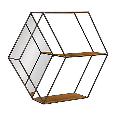 Kate and Laurel Lintz Hexagon Shelves with Mirror, 23-1/16”H x 26”W x 6-15/16”D, Brown/Black