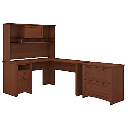 Bush Furniture Buena Vista L Shaped Desk With Hutch And Lateral File Cabinet, Serene Cherry, Standard Delivery